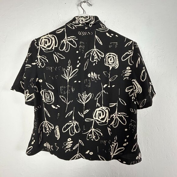 Pendleton Womens Black White Floral Print Short Sleeve Button-Up Blouse Size 14 - Picture 2 of 7